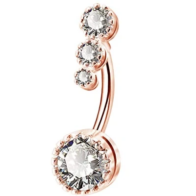 Image de OUFER 14G piercing au nombril acier chirurgical Or Rose femme anneau de Barbell ronde CZ fille bijoux