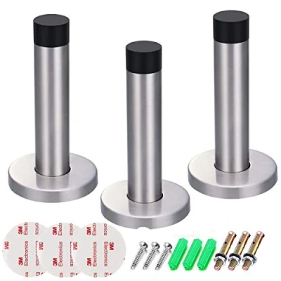 Image de Dproptel Lot de 3 butées porte adhésives en acier inoxydable avec tampon caoutchouc Chromé Argenté 8 cm