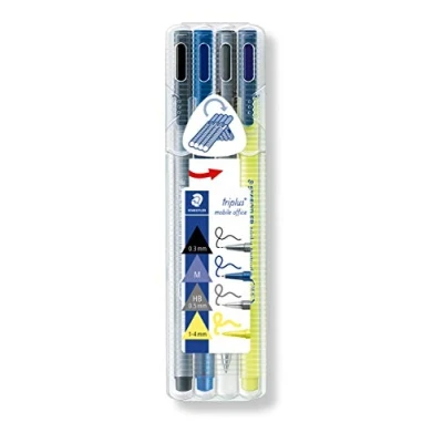 Image de Staedtler Triplus Mobile Office, Trousse portative tout en un incluant fineliner, stylo bille, porte mine et surligneur, Pour écriture marquage, Étui chevalet à emporter partout, 34 SB4