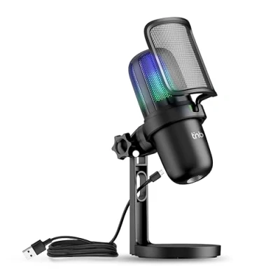 Image de T&#039;nB Microphone USB à Condensateur pour PC et Playstation PS4/PS5, Gaming Lumière RGB, Streaming Podcast, idéal Youtube, Twitch, Discord Jeux Vidéo Noir