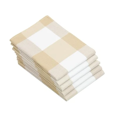 Image de ZOLLNER Set de 5 torchons, Coton, env. 50x70 cm, Beige Blanc à Carreaux