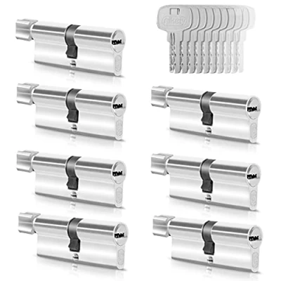 Image de GERCAR Lot de 7 cylindres à bouton fermeture identique, serrure 40/40, avec 35 clés, 80 mm, serrures porte cylindre fonction N+G, longueur : A 40, B 40