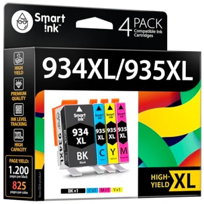 Image de Smart Ink Compatible Remplacement des Cartouches d&#039;encre pour HP 934 XL 935 934XL 935XL High Yield 4 Pack (Noir &amp; Cyan/Magenta/Jaune) Officejet 6230 6830 6815 6812 6835 6820 Imprimante