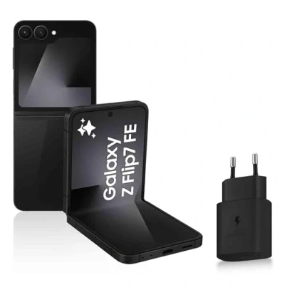 Image de Samsung Galaxy Z Flip7 FE, Smartphone Android 5G avec AI, 256 Go, Chargeur Secteur Rapide 25W Inclus, déverrouillé, Noir, Version FR