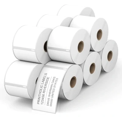 Image de Powerwerk Lot de 5 rouleaux d&#039;étiquettes autocollantes 99014 compatibles avec DYMO, 54 mm x 101 mm, étiquettes multi usages pour LabelWriter série 450 et 4XL
