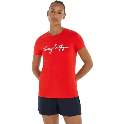 Image de Tommy Hilfiger Signature TEE Tshirt imprimé, Femme, Taille: XXS, Fierce red