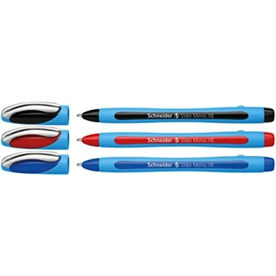Image de Schneider Slider Memo XB Stylo bille (avec capuchon, Pointe extra large (XB)) Lot de 3, Noire/Bleue/Rouge