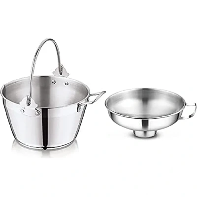 Image de Penguin Home poêle à maslin de 5 L avec entonnoir confiture col large 14 cm, pot en acier inoxydable mise conserve pour la conservation, et