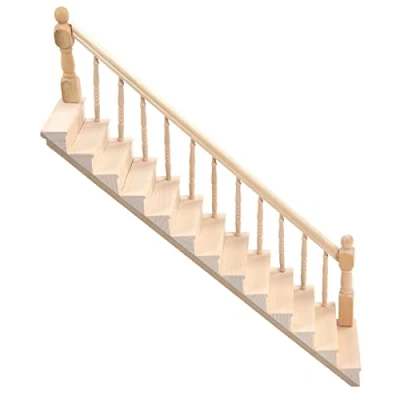 Image de Escalier de Maison Poupée en Bouleau Brillant, Bricolage à L&#039;échelle 1/12, Miniature, Bois pour L&#039;artisanat, Poupée(accoudoir droit)