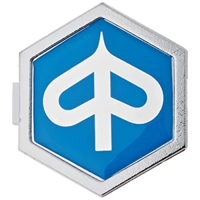 Image de Emblème « Piaggio » en Cascade Hexagonale Aluminium, À Brancher 32X37 Mm pour Vespa Px T5 Et2 Et4 Etc, Argent