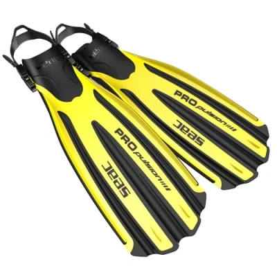 Image de SEAC Propulsion Palmes de plongée avec Sangle réglable, fabriquées en Italie, 43/45, jaune