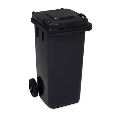 Image de JESTIC Poubelle à roulettes avec roues en caoutchouc pleines pour les déchets et le recyclage Tri Selectif garage Haut XXL (120 Litres, Noir)