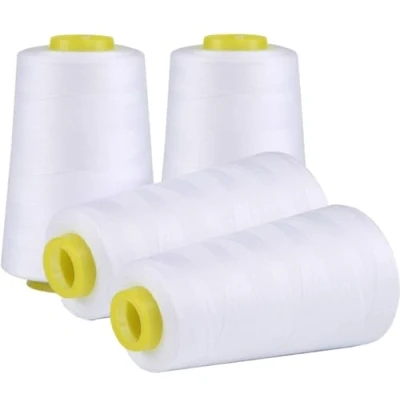 Image de 4pcs Fil à Coudre, Surjeteuse Blanc Kit de en Polyester pour Machine Coudre 3000 Mètres (3000 yard) Chaque Bobine et Manuelles