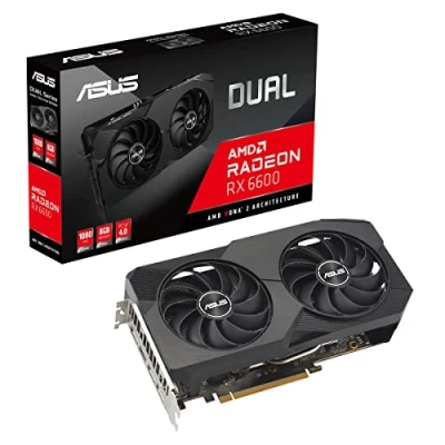 Image de ASUS DUAL AMD Radeon RX 6600 V2 Edition Carte graphique (8GB GDDR6, RDNA 2, PCIe 4.0, HDMI 2.1, DisplayPort 1.4a, Ventilateurs axiaux, Technologie 0dB)