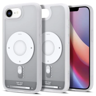 Image de Spigen Coque pour iPhone 16e, Ultra Hybrid MagFit, [Rétro Schématique] Argent Classique
