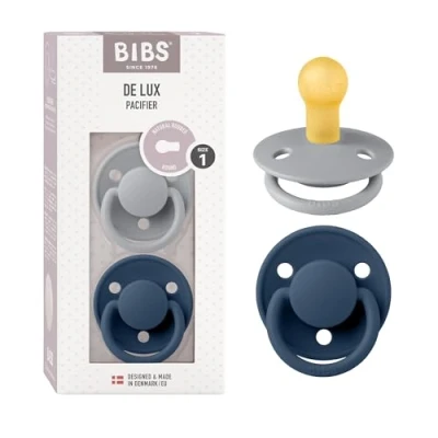 Image de Tétine BIBS de Lux. Lot 2 sucettes. Sans bisphénol A, Téterelle ronde. Latex caoutchouc naturel, Taille 1 (0 6 mois), Cloud/Steel Blue