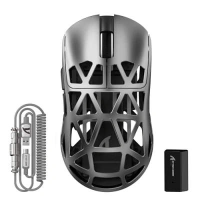 Image de ATTACK SHARK R2PRO 45g Souris Super Léger en Alliage de Magnésium, PixArt PAW3950 Capteur, 42000DPI, 8000Hz Polling Rate, 2,4G/BT/Filaire, G502, Programmables avec Câble Spiralé, PC/Mac, Gris