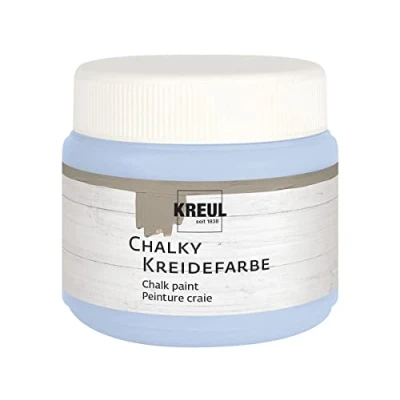 Image de Kreul 75316 Peinture à la Craie Chalky, Vintage Blue en Pot Plastique de 150 ML, Couleur Douce Mate, couvrante et crémeuse, séchage Rapide, pour des Effets l&#039;aspect usé, 10009914