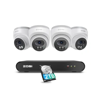 Image de ZOSI 2.5K PoE Caméra Surveillance Extérieure, 8CH 5MP NVR avec HDD 2To, Kit de Dôme 4X 4MP Audio, Détection Personne, Vision Nocturne 100ft, C220