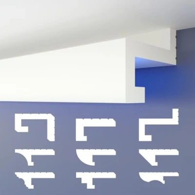Image de Profilé de joint d&#039;ombre LED HEXIMO moulures, éclairage indirect XPS styropor pour plafonds secs moulures décoratives lumineux (30,6 mètres HLED 8)