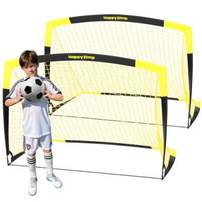 Image de Happy Jump But de Football Pop up Filet Poteau pour Jardin Entraînement Footballx2 (5&#039;x3.6&#039;, Noir + Jaune)