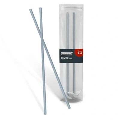 Image de HELPMATE tige filetée M8 x 330 mm en acier inoxydable A2 2 pièces à pas métrique et filetage complet argenté DIN 976