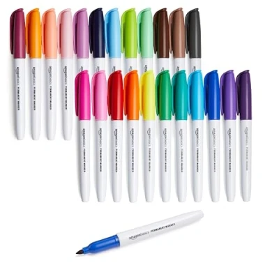 Image de Amazon Basics Lot de 24 marqueurs indélébiles, Assortis