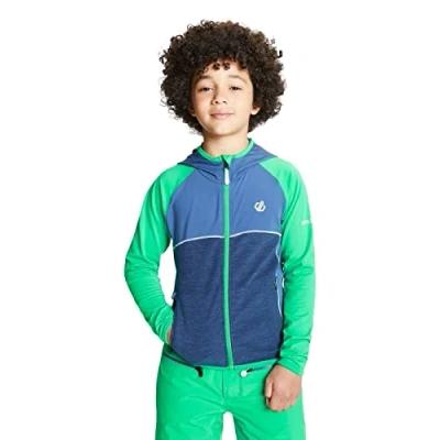 Image de Dare 2b Hasty Sweat Capuche tricoté zippé léger avec Propriété de séchage Rapide Stretch Midlayer Enfant Vivid Green/Dark Denim FR: XL (Taille Fabricant: 9 10)