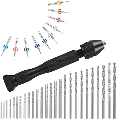 Image de Fanshiontide Lot de 57 mini perceuse à main droite en alliage d&#039;acier. Set avec embouts micro torsion pour outils forage modélisme bricolage