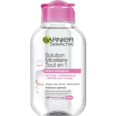 Image de GARNIER Skin Active Solution Micellaire Tout En 1 Nettoie, Démaquille, Apaise Micelles Et Glycérine Végétale Sans Parfum Vegan &amp; Cruelty Free Visage, Yeux, Lèvres Peau Sensible 100 ml