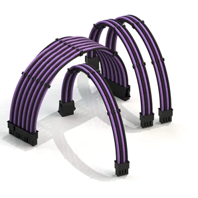 Image de LINKUP AVA 50cm Câble d’Extension PSU w/Manchon┃Conception Personnalisable l’Alimentation GPU┃Tressés w/Kit Peignes pour Câbles┃1x24P (20+4)┃1x8P (4+4) CPU┃2x8P (6+2) GPU┃500mm Violet Noir
