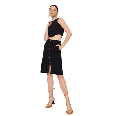 Image de TRENDYOL Jupe Crayon Midi pour Femme Skirt, Noir, 38