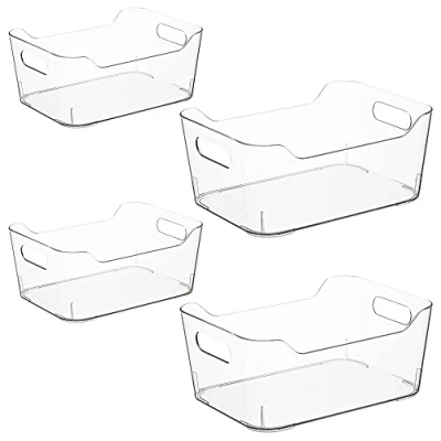 Image de Navaris Lot 4 boites pour réfrigérateur 4x bac 2 tailles différentes avec poignées Compartiment rangement aliments vêtements objets