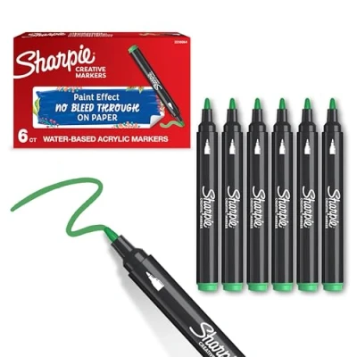 Image de SHARPIE Marqueurs créatifs Feutres à peinture acrylique Pointe ogive base d’eau Fourniture scolaire Vert Lot de 6