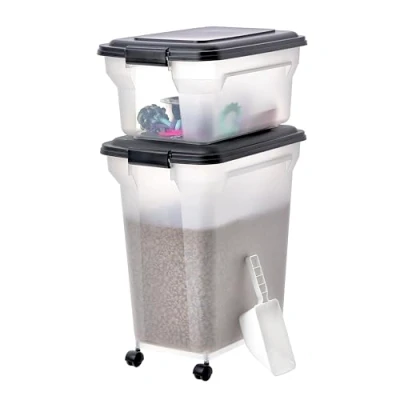 Image de Iris Ohyama, Boite Croquette Chien Hermetique à Roulettes, 45L+20L / 22.5kg, Noir, Couvercle Rabat avec Joint Etanche, Plastique, pour Chien, Chat, Friandises, Conteneur Croquettes, sans BPA, ATS C