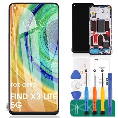 Image de pour Oppo Find X3 Lite 5G Écran de Remplacement LCD CPH2145 Kit numériseur tactile avec Cadre (Noir, Pas reconnaissance d&#039;empreintes digitales)