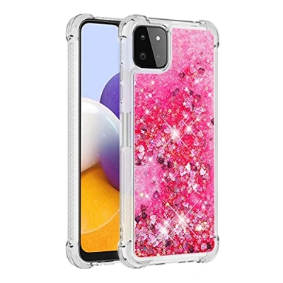 Image de KBIKO zxl Glitter Case pour Samsung Galaxy A22 5G Étui, Brillant Paillette Sparkle Floating Quicksands Housse Transparent TPU Antichoc Protective Coque 5G.Pink YBL, (Bumper)