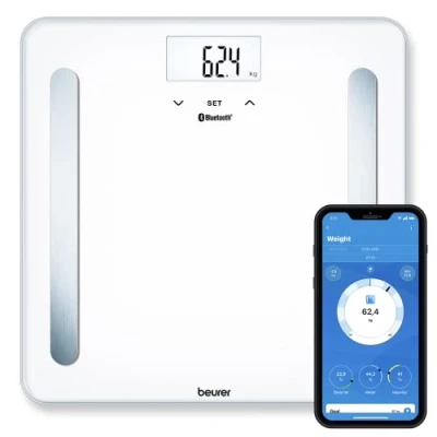 Image de Beurer BF 600 Pèse personne connecté, mesure de la graisse corporelle, l&#039;eau masse musculaire et osseuse, avec connexion à une application, blanc
