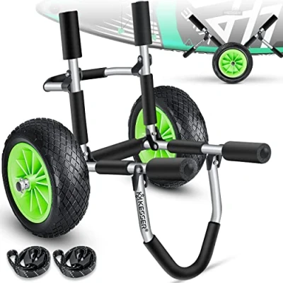 Image de KESSER® Chariot de Surf Transport pour Sup Board Stand Up Paddle Kayak Pliable rembourré 10 Pouces PU Pneus Alu, Argent Noir Simple