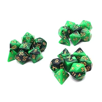 Image de DollaTek Jeu de dés polyédriques Jeux Table 3 x 7 (21 pièces) Série Die D20 D12 D10 D8 D6 D4 DND RPG MTG Double Couleurs Une pièce (Noir et Vert)