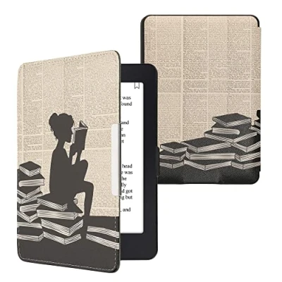 Image de kwmobile Étui Compatible avec Amazon Kindle Paperwhite Coque à Rabat magnétique Tablette eReader Similicuir Noir Beige