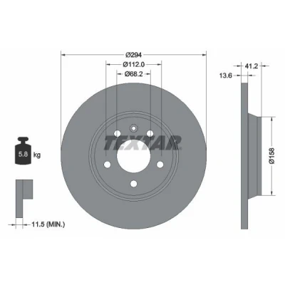 Image de TEXTAR PRO 92098103 Disque de frein 294 13,6 05/06 112 plein revêtu sans boulon fix roue, moyeu roue VOLKSWAGEN: TRANSPORTER 4 Bus