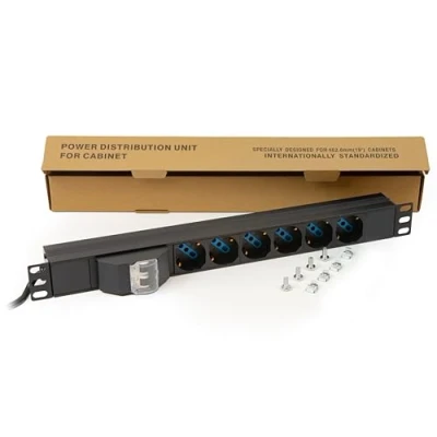 Image de LINK LK10050 Multiprise pour Rack 19, à 6 Prises universelles 3 pôles/Schuko, avec Interrupteur magnétothermique