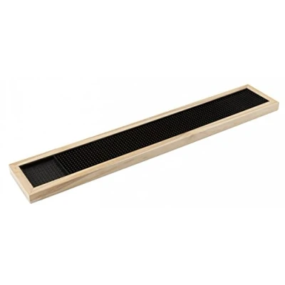 Image de tapis de bar en bois avec cadre caoutchouc Noir