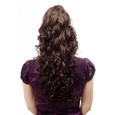 Image de WIG ME UP N310 6 Extension/natte/queue de cheval volumineuse ondulée, bouclée, très longue, brune 60 cm