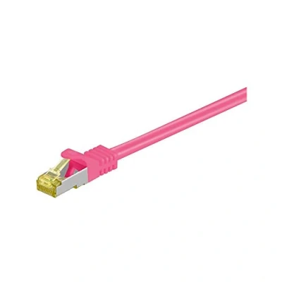 Image de goobay Cordon de raccordement RJ 45 (M) pour 1.5 m SFTP, PiMF CAT 7 sans halogène, moulé, crochet magenta
