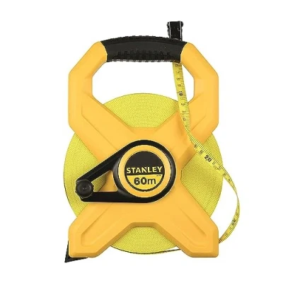 Image de Stanley 2 34 795 Mesure 60 m x 12,7 mm Ruban en fibre de verre jaune fluo revêtement PVC Précision classe III poignée soft grip boitier ABS