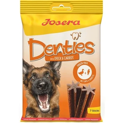 Image de Josera Denties with Duck &amp; Carrot 180 g Bâtonnets de Dentition pour Chiens avec du Canard et la Carotte Savoureux Cellulose favoriser Le Nettoyage Quotidien des Dents