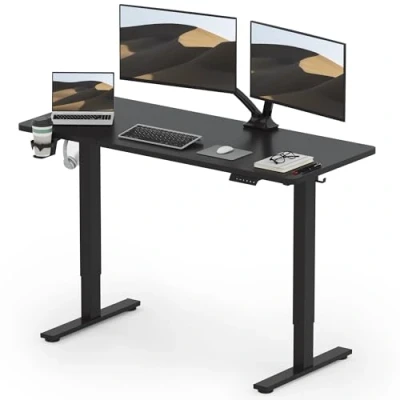 Image de SANODESK Q1 Bureau Assis Debout Électrique 140x60cm, Réglable en Hauteur avec 4 Préréglages de Mémoire,Panneau Intelligent Crochets, Boîte Rangement et Porte gobelet, Noir