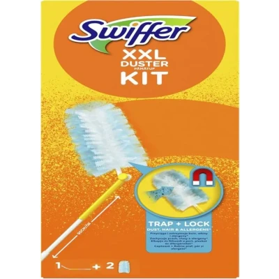 Image de Swiffer XXL Attrape &amp; Retient Kit De Dépoussiérage avec 1 Manche Télescopique Et 2 Recharges Plumeau Poussière, Jusqu’À 3 Fois Plus Cheveux Poussière